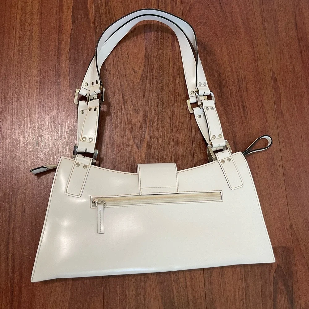 Vintage Guess white patent leather prominent silver G purse handbag tote - Picture 4 of 12